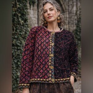 Robin Bergman Chenille Cardigan Cropped Lagenlook Art Knit Jacket